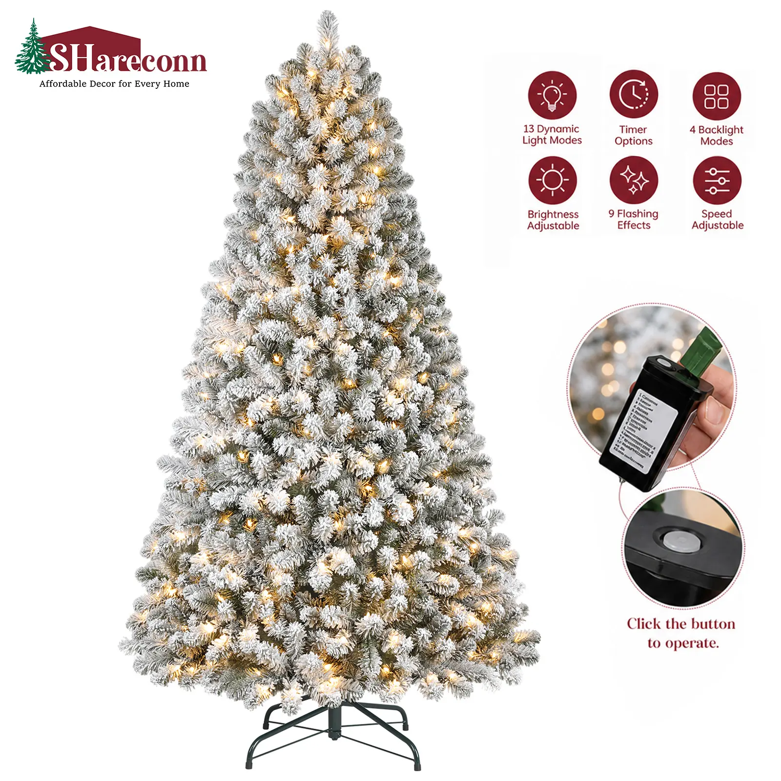 【On sale】SHareconn 4/6/7.5 FT Pre-Lit Twinkle Lights No Remote Control Foldable Hinged Branch Christmas Tree, Plug-Powered Floor-Mount Irregular Holiday Decor, PVC Tips