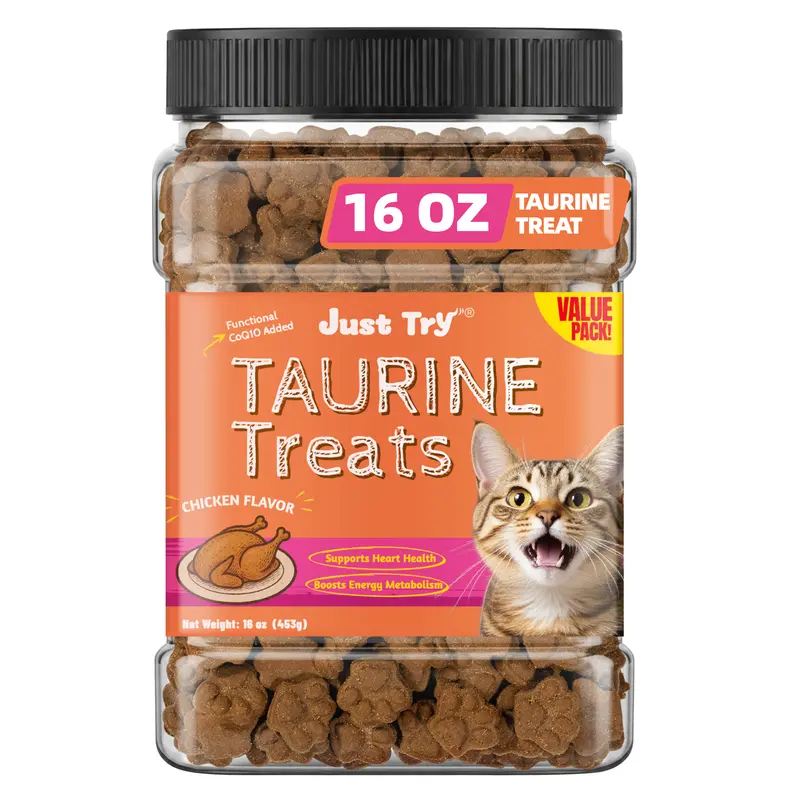 JUST TRY Cat Taurine Chews, Chicken Flavor - Supports Heart Health, with Coenzyme Q10, All Ages Feeding Treats, Indoor Cat Training Snacks, 16 OZ
