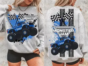 Monster Jam Blue Thunder  2-Sided Sweatshirt, Monster Truck Sweater, Racing Car Graphic Crewneck Pullover, Monster Jam GIFT