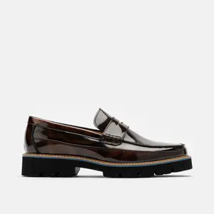 Adler Mahogany Patent Leather Lug Penny Loafers Adler Mahogany Patent Leather Lug Penny Loafers