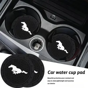 2Pcs Silicone Car Coaster Mat Auto Anti Slip Pad Interior Decoration Accessories, Universal car interior, For Mustang Focus Ranger Explorer Fiesta Expedition Mondeo Escape Fusion Kuga F150
