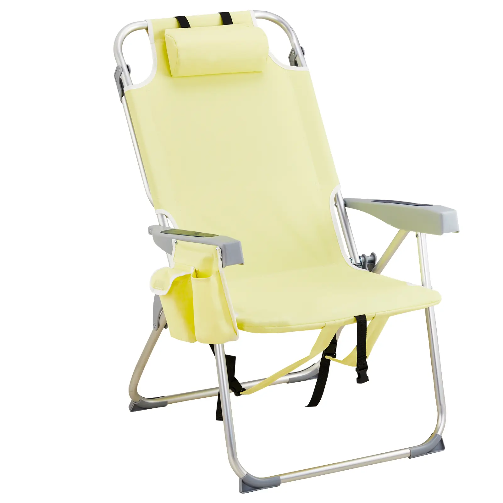 High-Seat Adult Beach Chair - Yellow, Adjustable Back, Heightened Oxford Cloth, Silver-White Aluminum Frame, 220lbs Weight Limit, 63x70x99cm, Durable, Lightweight, Portable, for Backyard Parties, Sporting Events