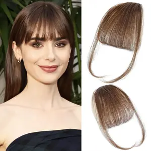 Clip in Bangs 100% Real Human Hair Extensions Clip on Wispy Bangs for Women Fringe with Temples Hairpieces Medium Brown Color