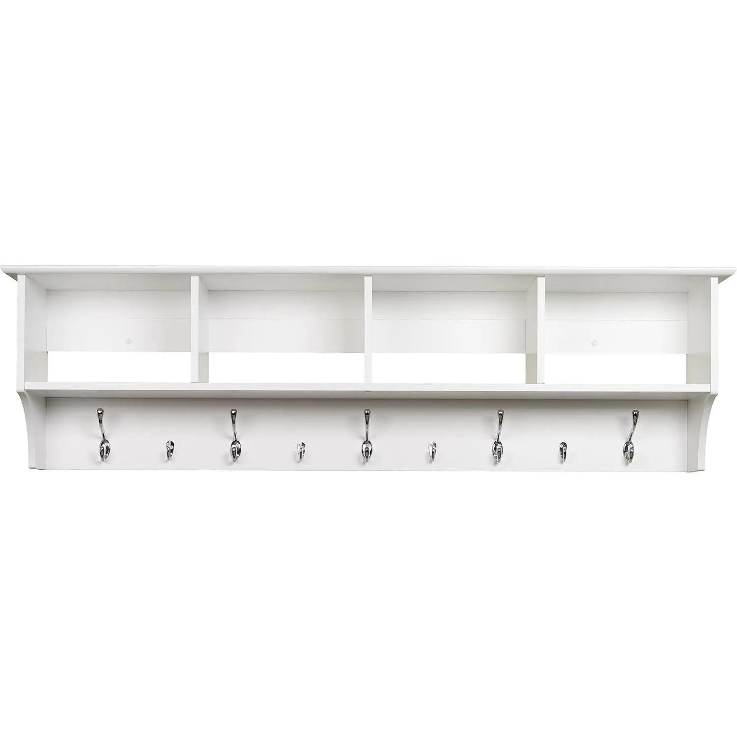 60" Contemporary Wall Mounted Coat Rack, Coat Hooks Wall Mount with 4 Shelves, Ideal for Hallway or Entryway Storage Solution, 11.5"D x 60"W x 16.5"H, White