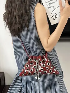 Trendy Hollow Out Drawstring Bucket Bag, Versatile Shoulder & Crossbody Handbag for Women, Perfect for Shopping, Commuting, Parties