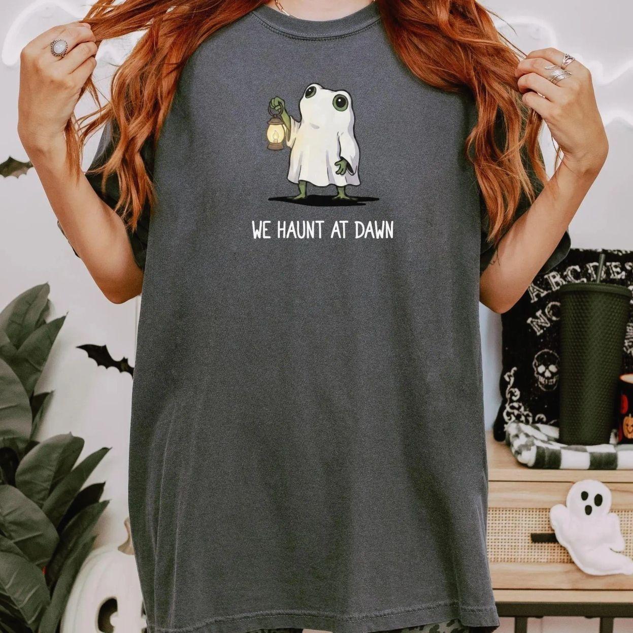 Comfort Colors We Haunt at Dawn Halloween T-Shirt, Funny Frog Meme Ghost Graphic Tee, Summerween Spooky Season Shirt, Trending Halloween Graphic Tee, Comfortable Menswear & Womenswear Top, Perfect Halloween Gift For Men And Women, July2