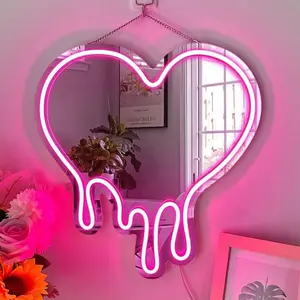 ROSNEK Pink Dripping Heart LED Neon Sign, Decorative Wall Light, USB-Powered Hanging Neon Accent Light for Bedroom, Bar, Ideal Women's Gift, Led Neon Lights