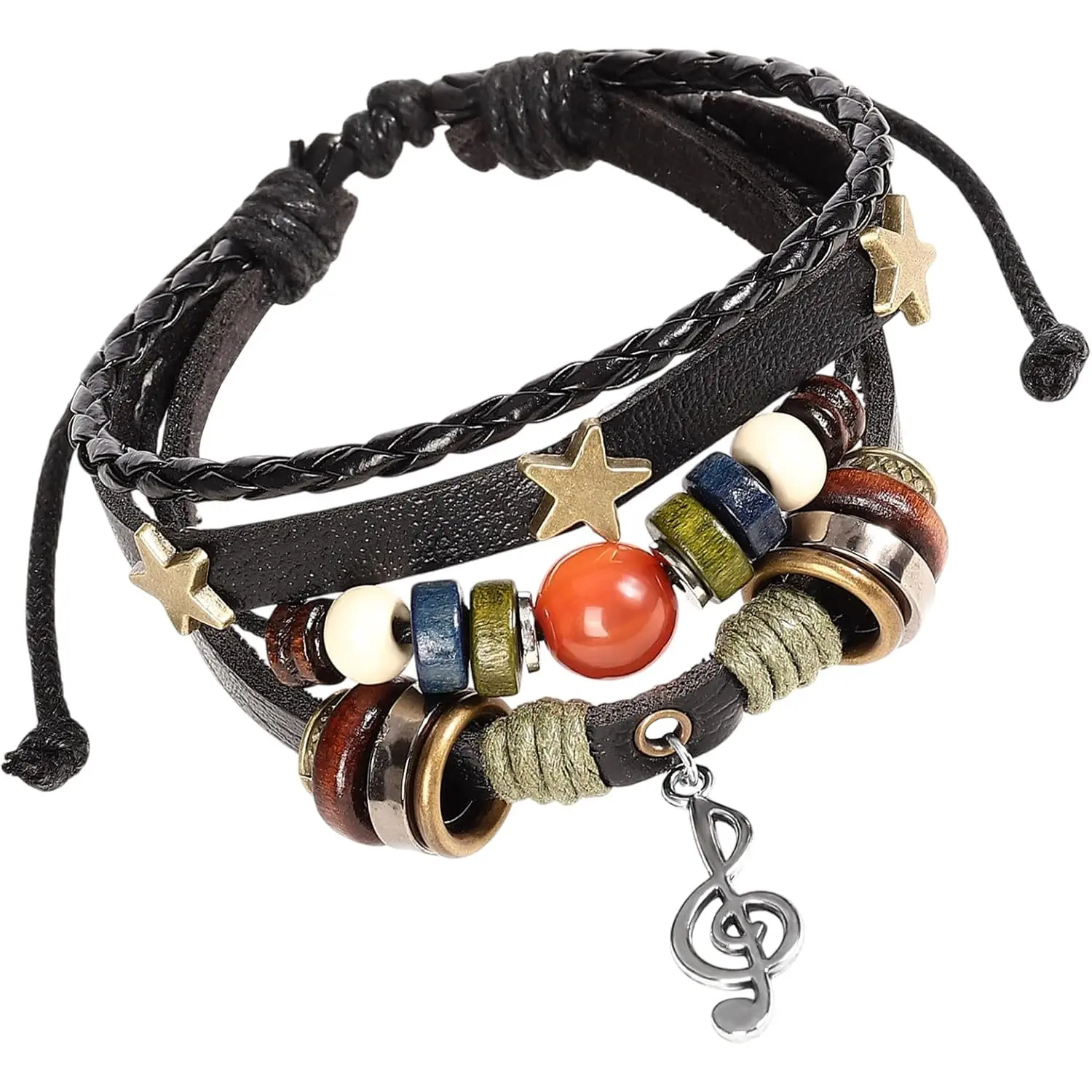 Fairy Grunge Bracelet,Leather Music Bracelet,Punk Bohemian Bracelets,Hippie Aesthetic Cuff Wrap Leather Bracelets for Women Men