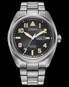 Citizen Garrison Watch Eco-Drive Titanium Men's Stainless Steel Band Black Dial Date Display