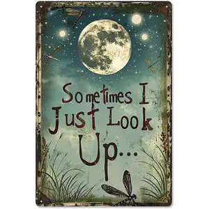 Sometimes I Just Look Up Moon Rustic Aluminum Wall Art & Metal Tin Sign - 8x12in Vintage Indoor Outdoor Decor for Home, Office, Cafe, Yard & Garden Farm,summervibes Home Decoration Moon Phase Plaque Decorative