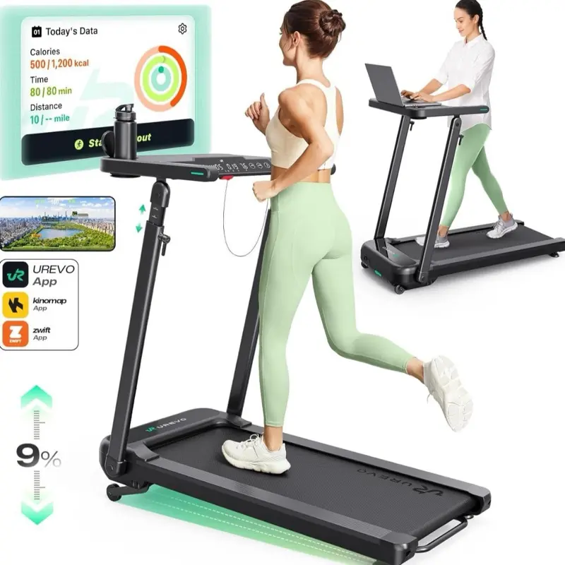 UREVO Walking Pad Treadmill with Adjustable Desk, Foldable Treadmill with Incline, Folding Treadmill Desk, Walking Pad with Handle Bar, UREVO SmartCoach App, Remote Control, 265 Lbs Capacity
