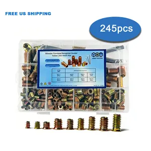 245Pcs Heavy Duty Zinc Alloy Furniture Threaded Inserts Kit | M4 M5 M6 M8 Nuts with 4/5/6/8mm Allen Wrenches for Wood Furniture Repair & DIY