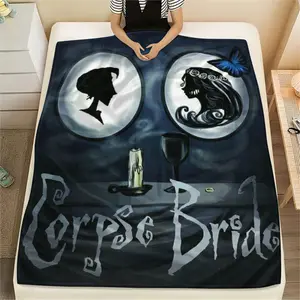 Puppet animation film Tim Burton's Corpse Bride (2) pattern soft and comfortable flannel blanket, suitable for napping in the living room, camping, machine washable all season blanket, air conditioning blanket