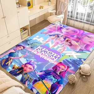 KPop Demon Hunters 90 cartoon print carpet, home living room, bedroom, office chair under carpet, holiday gift for family and friends, Christmas decoration carpet, Super Soft Rug
