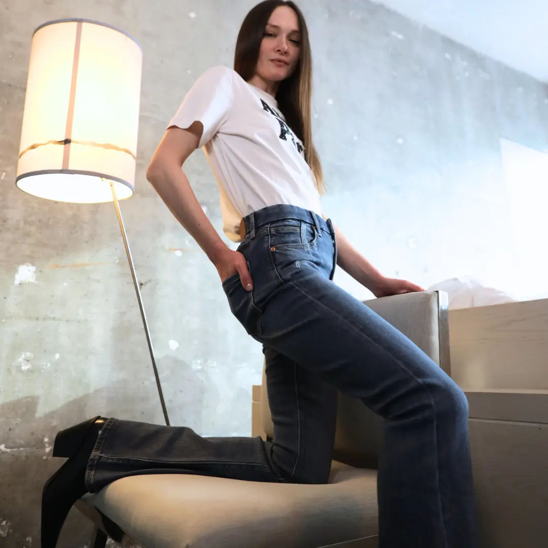 ECO FABRIC CORSET HIGH RISE PHONE POCKET BOOTCUT JEANS