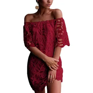 PRETTYGARDEN Women's Floral Lace Off-Shoulder Dress, Short Sleeve Vintage Mini Dress for Spring and Summer, Elegant Flare Design