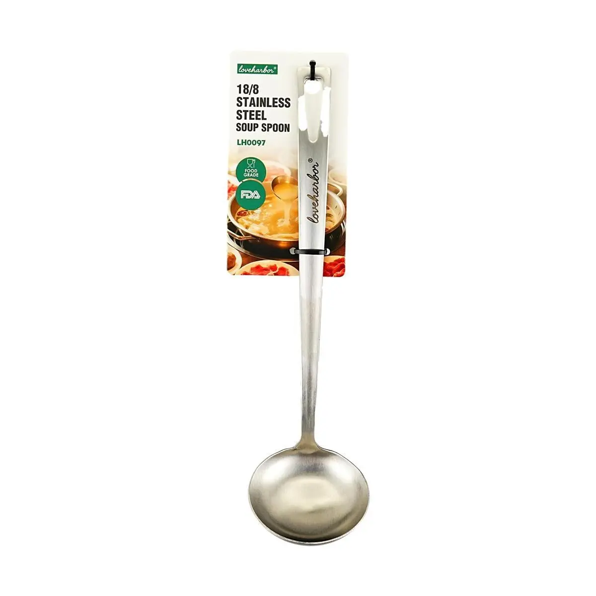 Love Harbor Thick Stainless Steel Ladle Spoon - Sturdy, Durable Long-Handle Kitchen Utensil with Generous Bowl Size for Eating Hot Pot, Family Gatherings