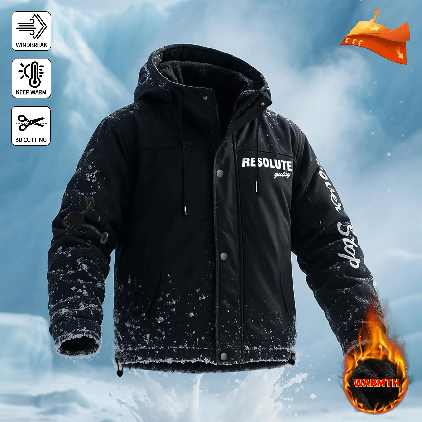 Men's hooded casual fleece jacket with letter print, drawstring hood design, warm and cozy, perfect for outdoor hiking, travel, everyday casual wear, an essential for winter  Menswear Coats Stylish warden hoodie winter outfit