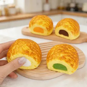 Simulation Filled Bread Squishy Toy PU Material Slow Rise Squishy Stress Relief Sensory Fidget Toy ASMR Squeeze Toy Kawaii Desk Decor Home Office Party Gift TikTok Viral Trending 2026 Kids Adults Anxiety Relief Cute Decompression Toy