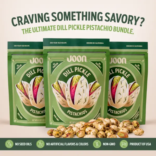 Joon In-Shell Dill Pickle Pistachios 3-Pack, Tangy Dill & Lime Gourmet California Natural Nuts, 4.5 oz Each, Protein Crunchy On-The-Go Snacks for Pickle Lovers, No Seed Oils