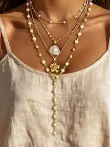4 pcs New Multi-Layer Necklace Design, No Need To Coordinate Yourself, Just Wear It To Create A Layered And Refined Look, Effortlessly Achieve A Relaxed And Elegant Vacation Vibe, Can Be Worn Safely At The Beach In Summer