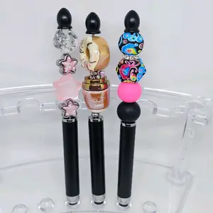 Black Colored Stylus and Pen Combo with Assorted Themed Beads Cellphone Accessory