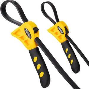 Toolwiz Rubber Strap Wrench Upgrade-2pcs Set 24 IN and 19.7 IN Length Adjustable Oil Filter Strap Wrench, Reinforced Rubber Pipe Wrench, Jar Opener for Mechanics Plumbers DIY