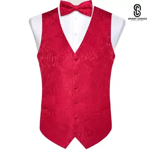 Luxury Paisley Men's Vest Red Waistcoat Suit Set