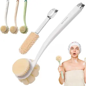 3-in-1 Shower Brush with Long Handle – Soft Bristles, Loofah & Foot Scrubber, Exfoliating Shower Scrubber for Back Cleaning, Full Body Exfoliation & Spa, Anti-Slip Bath Tool, Body Care Tool