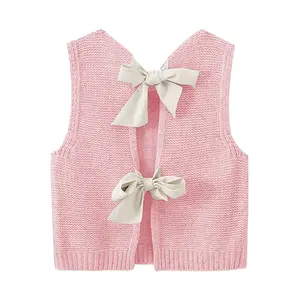 Naeduo Women's Sweater Vest Top Casual Crop Knit Cardigan Vest Bow Knit Vest