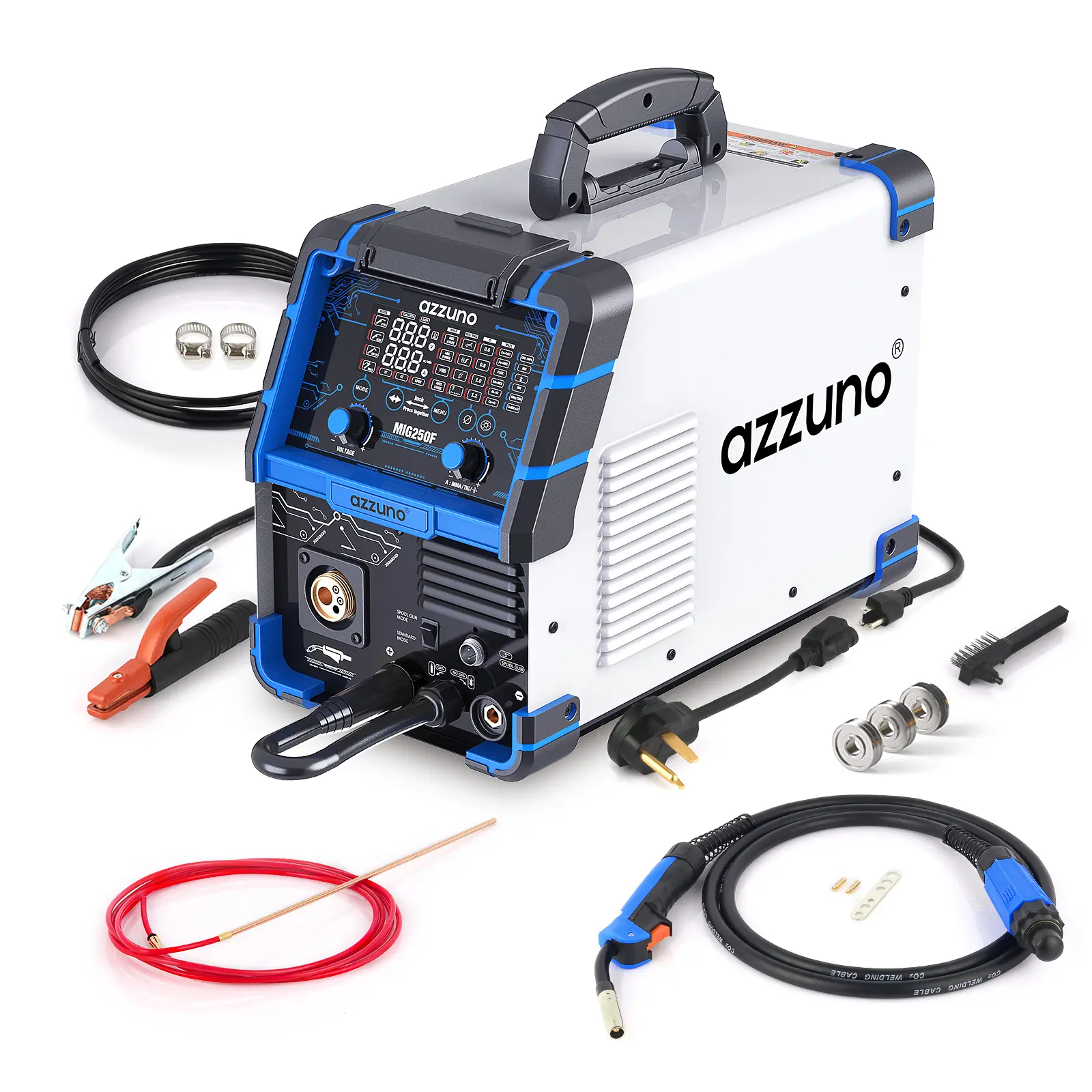 250A 6 in 1 Multi Process MIG Welder, Gas/Gasless Flux Core MIG/MMA Stick/Lift TIG/Spot Welding/Spool Gun Compatible Portable Inverter Welding Machine with Digital Display for DIY & Industrial Metal Working