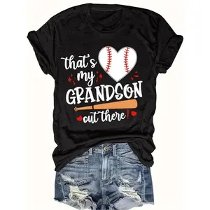 [100% Cotton] Women'S Baseball Graphic T-Shirt - Funny "That'S My Grandson Out There" Saying - Soft Crew Neck Tee - Baseball Mom Grandma Gift - Casual Short Sleeve Top For Spring/Summer/Fall - Machine Washable - Perfect Golf Gift T-Shirt For Men And Women