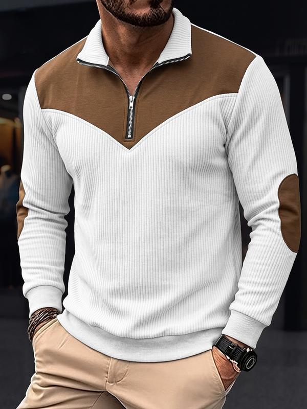 Men's Long Sleeve Polo Shirt Quarter Zip Standing Collar Color Block Casual Top, Streetwear Daily Sports Outdoor Shirt, Halloween Gift