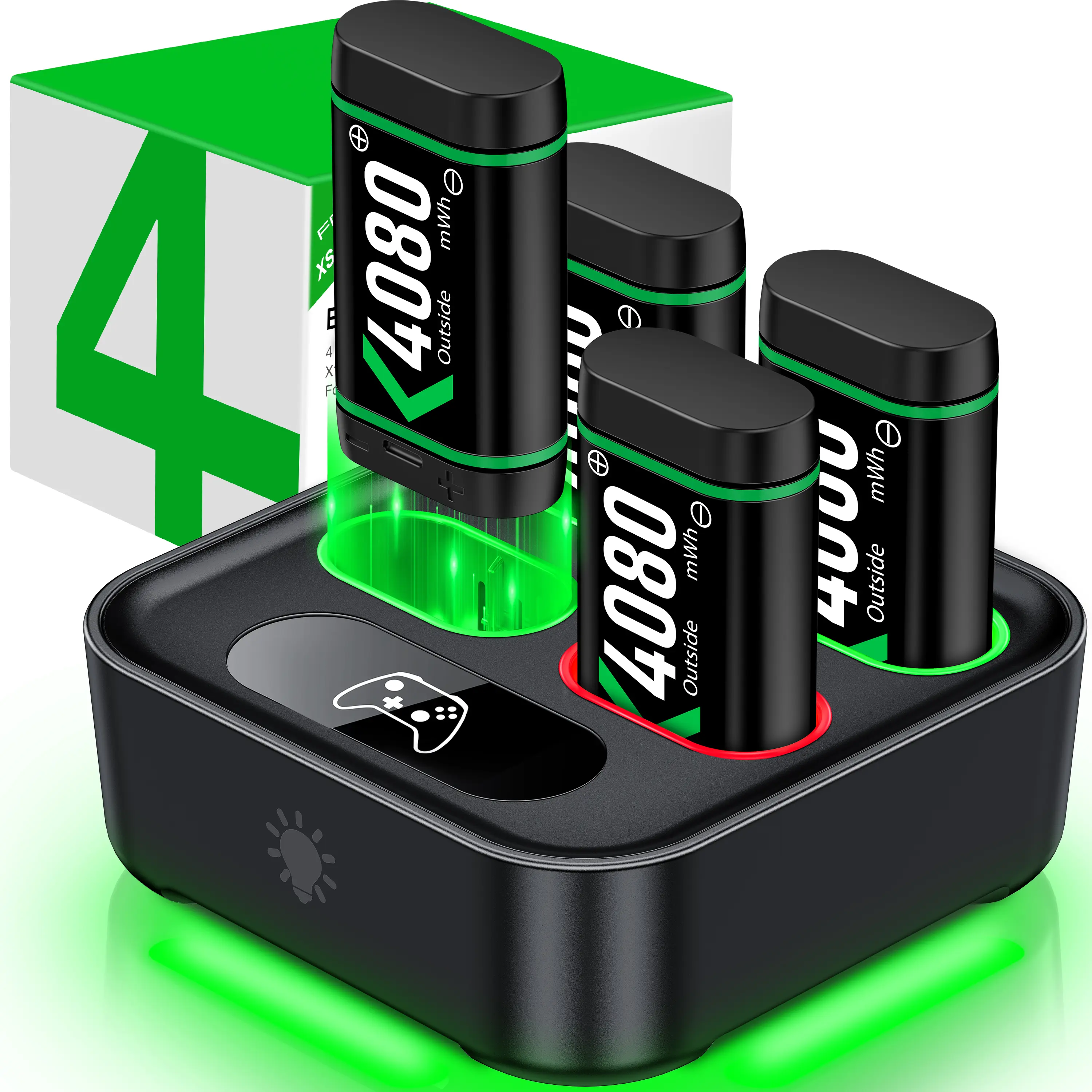 ESYWEN 4 x 4080mWh Rechargeable Battery Pack & Charger Dock for Xbox One/Xbox Series X|S Controllers with LED Indicator