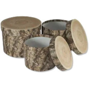 Round Hat Box-Tree Bark print- set of 3 with liners