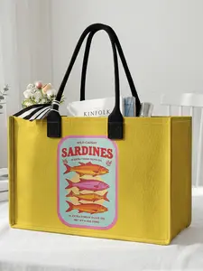 1 piece of sardine pattern 2D printed large capacity storage bag, extra large storage bag, sturdy handle, space-saving multi-purpose, suitable for use at school, business trips, shopping