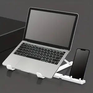 2-In-1 Adjustable Laptop And Tablet Stand,  Mobile Phone/Stationery Storage Rack – Portable Folding ABS Desktop Organizer for Ipad, Kindle, Smartphone, And E-Reader – Lightweight And Compact Smart Device And Laptop Stand Adjustable Cellphone Holder