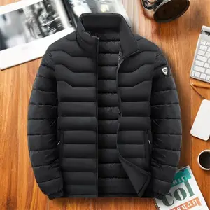 Black quilted puffer jacket with zipper closure for men and women — casual menswear, stylish top, long sleeves, plain Western-style clothing
