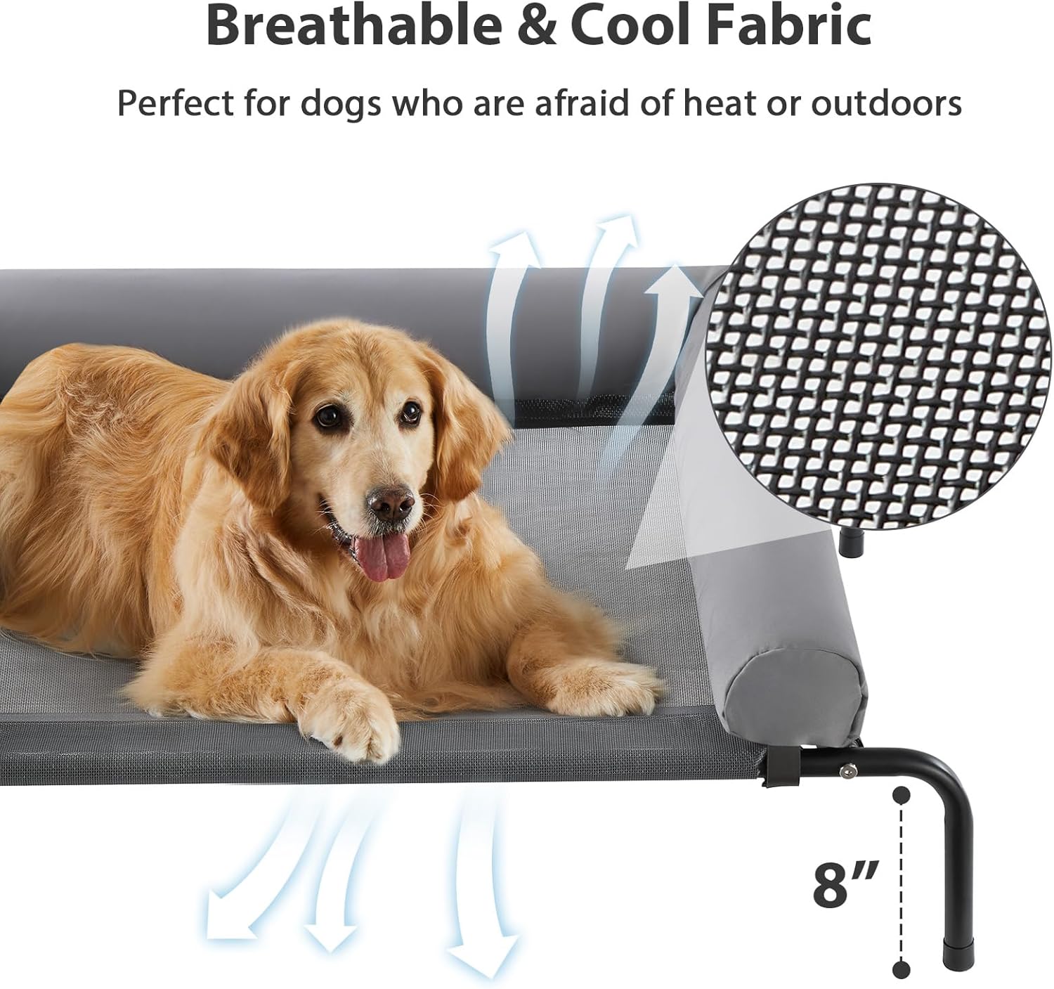Elevated Cooling Dog Bed Raised Dog Cots Beds for Large Dogs, Summer Outdoor Dog Bed for Large Dogs, Chew Proof Portable Cooling Pet Cot Skid-Resistant Feet, Frame with Breathable Mesh