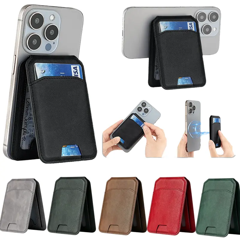 Magnetic Phone Card Holder Wallet For MagSafe, Detachable Leather Card Pocket For iPhone, 4 Card Slots Flip Wallet Case Accessory, 5 Colors Available