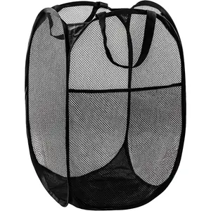 DUCOO Pop Up Laundry Hamper, 70L Collapsible Mesh Laundry Basket with Side Pocket, Foldable Dirty Clothes Hamper with Sturdy Reinforced Handles for Home Dorm Bedroom Travel Bathroom Storage, Black