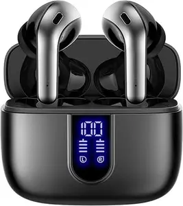 TAGRY Bluetooth Headphones True Wireless Earbuds 60H Playback LED Power Display Earphones with Wireless Charging Case IPX5 Waterproof in-Ear Ear buds with Mic for TV Smart Phone Laptop Computer Sports