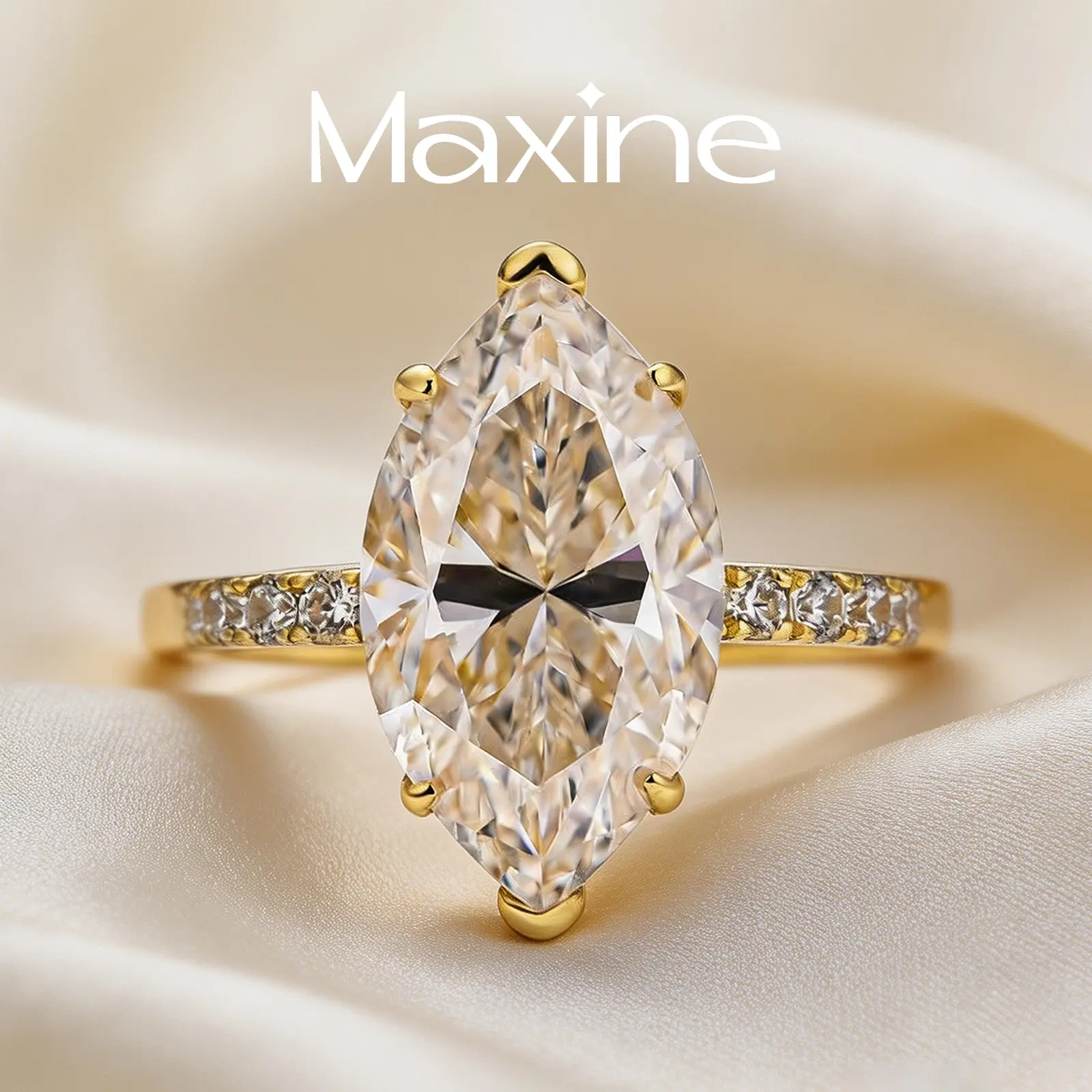 MAXINEJEWELRY 4.0Ct Marquise Cut Synthetic Moissanite Bridal Engagement Ring - Women's Solitaire Moissanite Ring Jewelry for Proposal, Wedding, Daily Wear, Moissanite Rings
