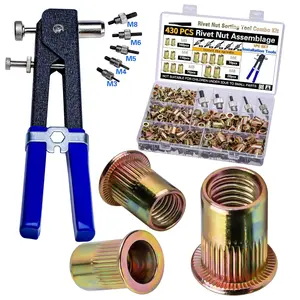 Pressure Rivet Nut Tool Kit, 430Pcs Metric Rivet Nut Combination (M8/M6/M5/M4/M3), Suitable for Furniture, Decoration, Automotive, Marine and Industrial Applications