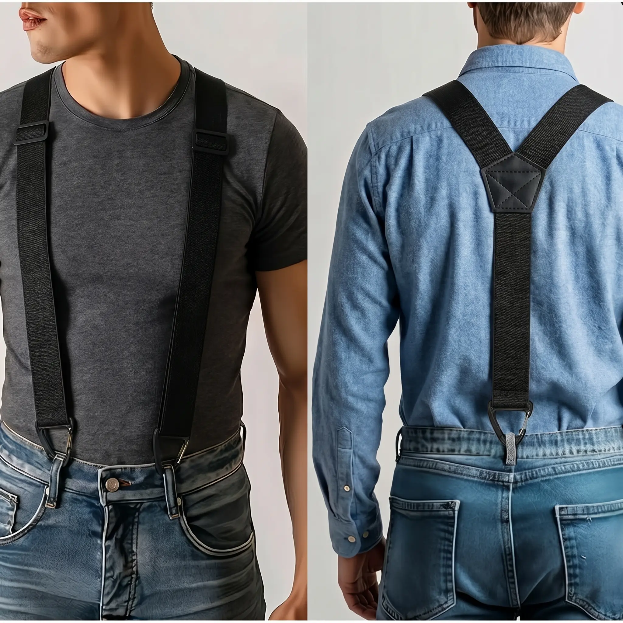 Casual Elastic Suspenders for Men and Women, 1.5" Wide Adjustable with Snap Loops, Fashionable Hidden Under-Clothes Style for Waist Support