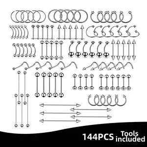 Body jewelry set、109-185pcs、NoseRing、Nipple Ring.Tongue Ring、Lip Ring、Eyebrow Ring14G 16G 18G 20G，