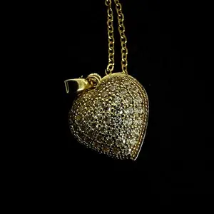 Love Knot Pendant Necklace – Crystal Heart Locket with Pearl Inside, Gold-Tone, Gift for Her