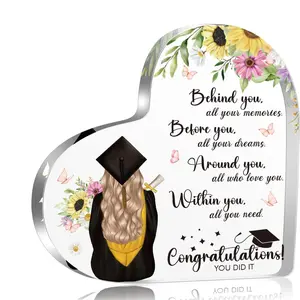 2026 College Graduation Gifts for Her, Behind You Before You Around You Within You - Inspirational Gifts for Daughter Son, Class Of 2026 Graduation Acrylic heart plaque Desk Sign for University Middle High School