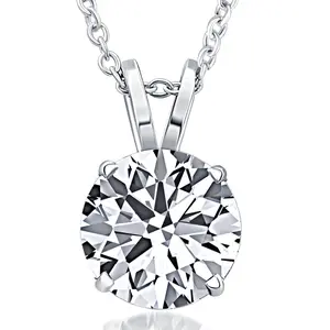 1 - 5 Ct Round Diamond 4-Prong Pendant 14k Gold Necklace Lab Grown 1 - 5 Ct Round Diamond 4-Prong Pendant 14k Gold Necklace Lab Grown