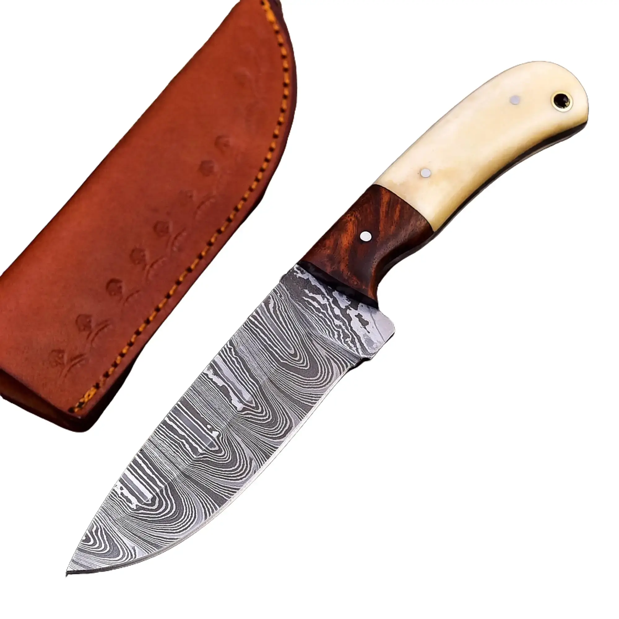 Custom Handcrafted Damascus Steel Fixed Blade Skinner Knife Outdoor Knife With Sheath